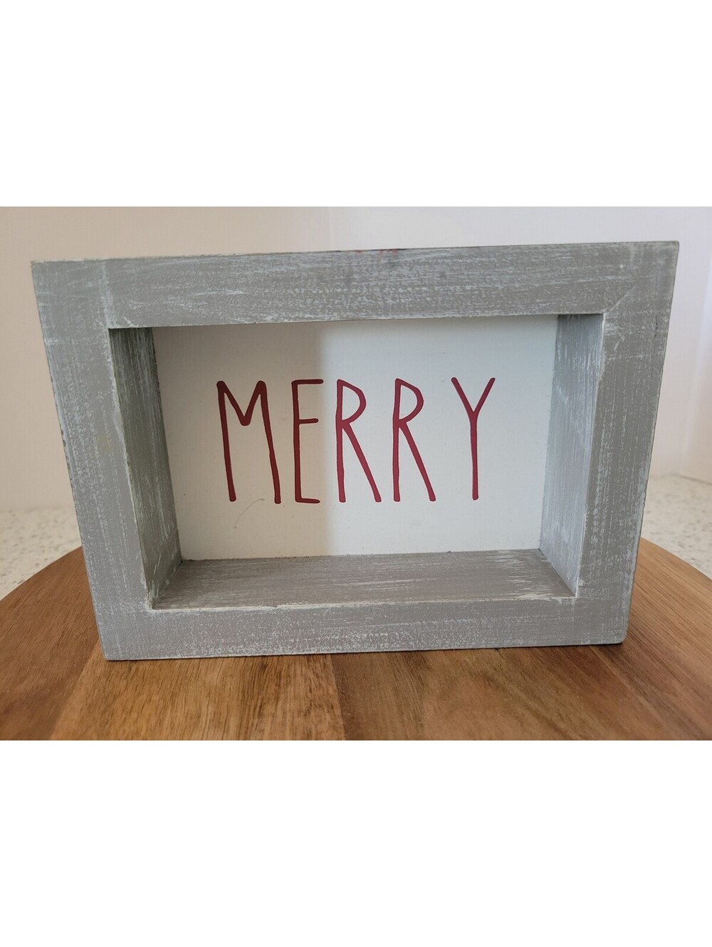 Gray Wood Merry Christmas Sign Shabby Chic Farmhouse Box Plaque Decor Tabletop